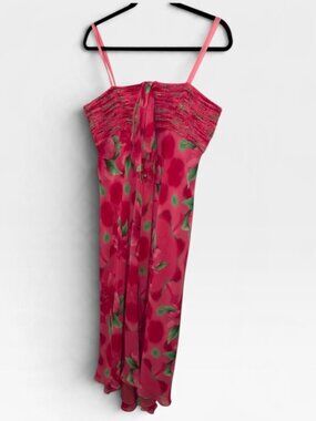 ESCADA vintage silk hot pink green tropical floral gown dress 42 12